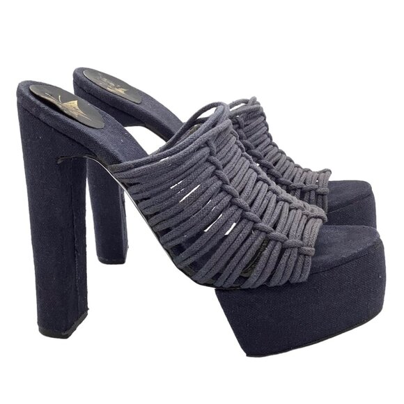 TRUE VINTAGE 70s Macrame Caged Platform Sandals Chunky Heel Coruna's by Noble - Picture 3 of 11